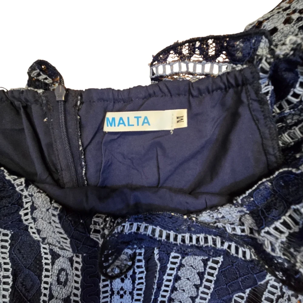 Malta Blue Lace Maxi Dress | Puff Sleeve Boho Cottagecore | Size M - Picture 4 of 7